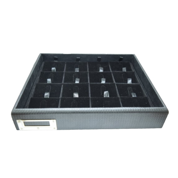 Black Jewelry Display With Black Velour 16-Ring Clip Display Tray