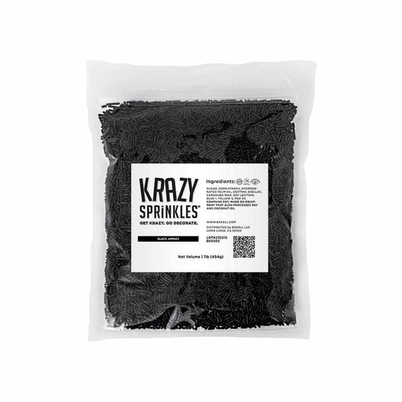 Krazy Sprinkles - Edible Black Jimmies - Classic Ice Cream Topping, 1lb Bag