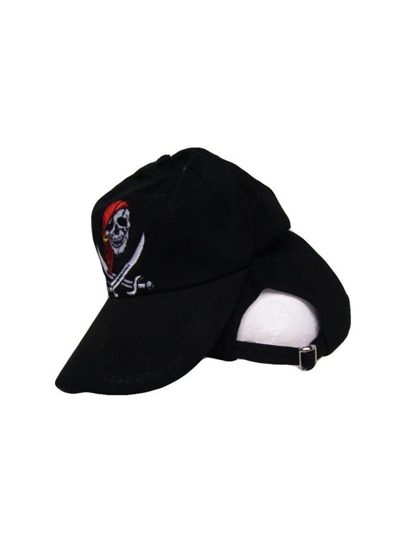 Black Jolly Roger Pirate Calico Jack Rackham Red Hat Washed Style Hat Cap