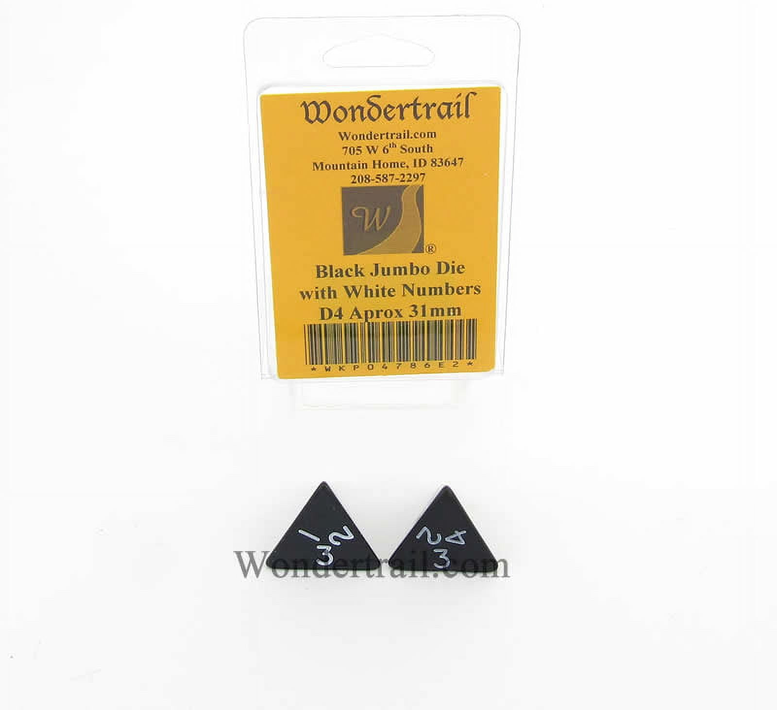 Black Jumbo Dice with White Numbers D4 31mm Pack of 2 Wondertrail