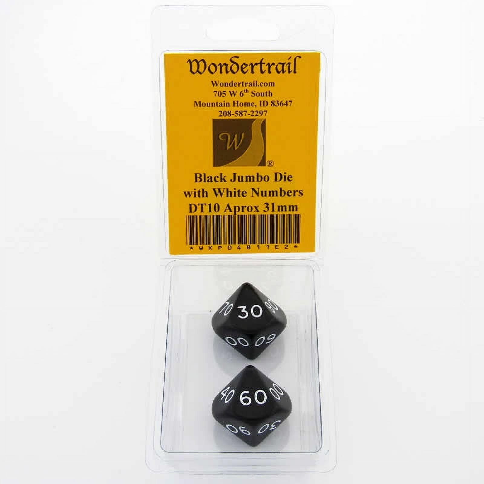 Black Jumbo Dice with White Numbers DT10 31mm Pack of 2 Wondertrail