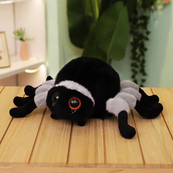 Black Jumping Spider Plush Toy Cute Stuffed Animal with Big Eyes Animal Hug Pillow Soft Spider Doll Pranks Stuff Toy Gift for Boys Girls Playtime Adventures Birthday Party Decoration(B,11.81 Inch)