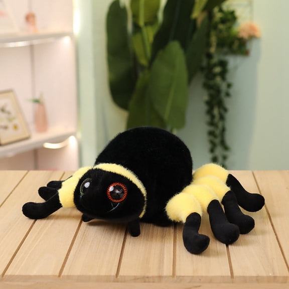 Black Jumping Spider Plush Toy Cute Stuffed Animal with Big Eyes Animal Hug Pillow Soft Spider Doll Pranks Stuff Toy Gift for Boys Girls Playtime Adventures Birthday Party Decoration(A,11.81 Inch)