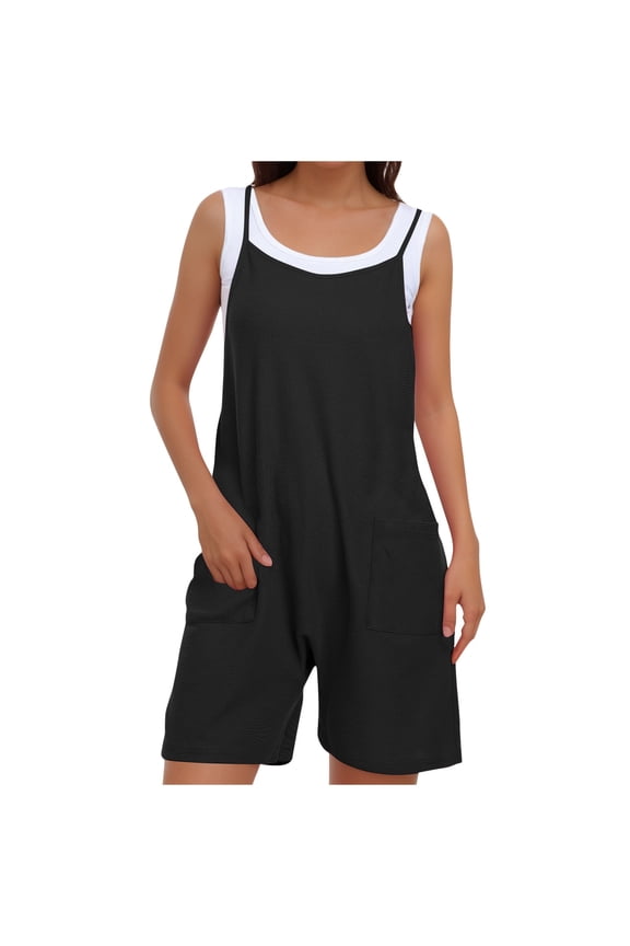 Black Jumpsuits Shortalls for Women Summer Fall Loose Fit Overall Crochet Flare Bell Bottom Plain Bootcut Leg Overalls Shortalls Shorts Rompers Ladies 2026 XL