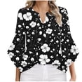 thumbnail image 2 of Blouses For Women Ruffle 3/4 Sleeve Summer Tops Women's Casual V-Neck Floral Print Faux Button Front Loose Blouse T Shirts, R-Color, L 2 of 14