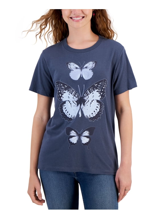 Black Juniors' Triple Butterfly T-Shirt Gray L