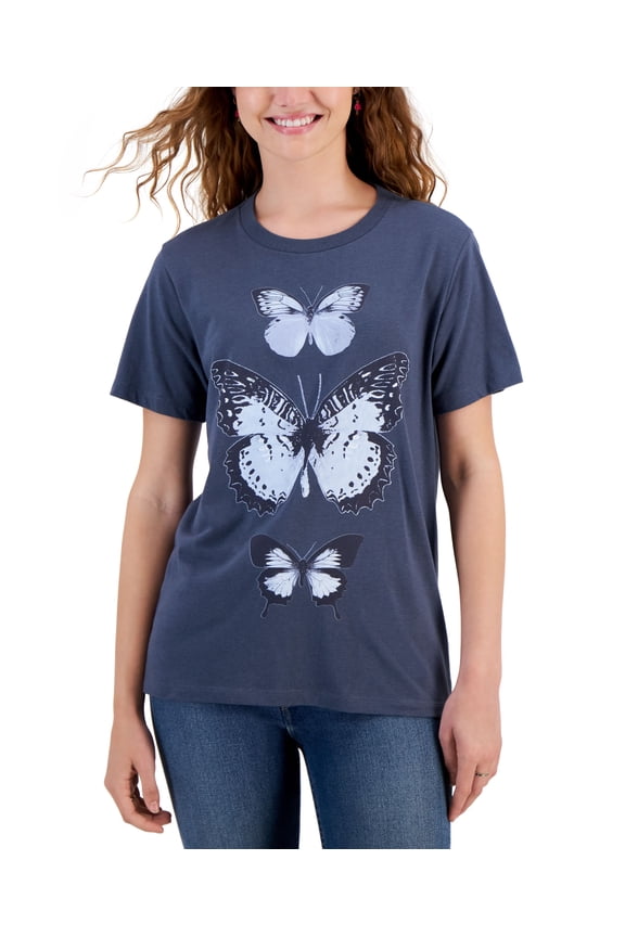 Black Juniors' Triple Butterfly T-Shirt Gray L