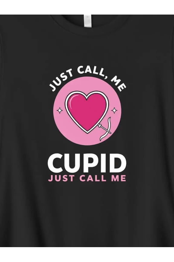 Black Just Call Me Cupid Graphic T Shirt Womens Short Sleeve Crewneck Casual Valentines Day Fashion Tee Shirt Casual Crew Neck Top, Graphic Printed Tee, Light Beige Friendly