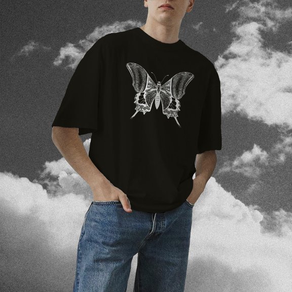 Black Kaiser-i-hind Butterfly Organic Cotton T-Shirt, Gothic Grunge Tee, Vintage Birthday Gift