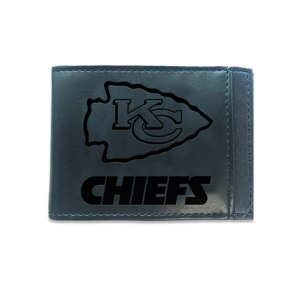 Black Kansas City Chiefs Hybrid Leather Front Pocket Bi-Fold Wallet with Money Clip