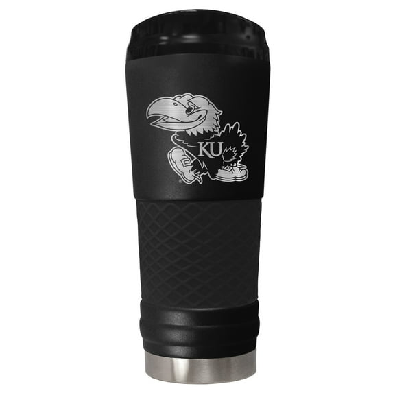 Kansas Jayhawks 24 ounce vacuum insulated stainless steel tumbler in black powder coat and laser etched team logo