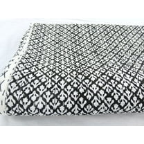 Black Kantha Quilt Handblock Print Black& white floral Kantha Indian Netural Colour Indian inspired Bedding Hand Stitched Rural Kantha Quilt A And E Textiles House