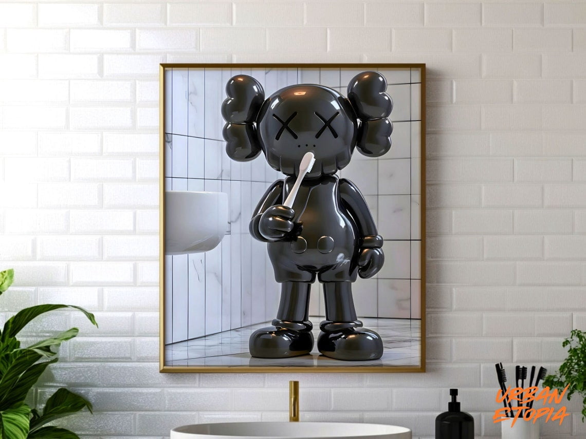 Black Kaws in Shower & Bathroom, Kaws Poster, HypeBeast Prints ...