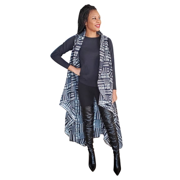 Black Kente African Print Fashion Shawl wrap with Armholes Light-weight with Belt