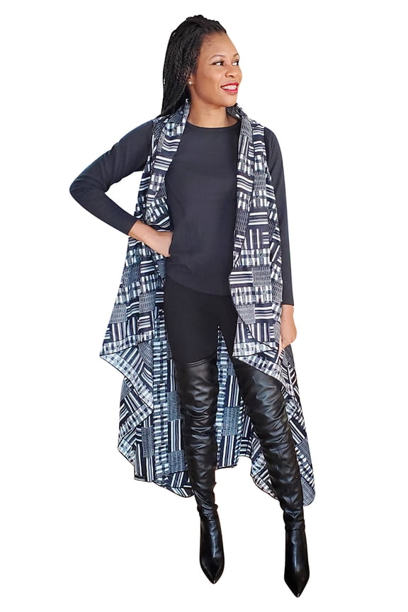 Black Kente African Print Fashion Shawl wrap with Armholes Light-weight with Belt
