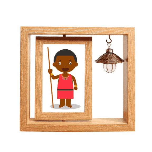 Black Kenya Cartoon Art Deco Fashion Wooden Rotating Picture Photo Frame 4x6