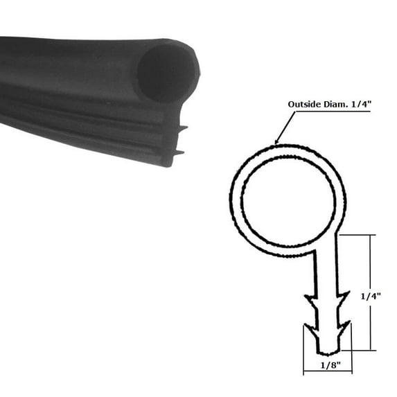 Black Kerf-Mounted Bulb Type Weatherstriping - 25 ft Roll