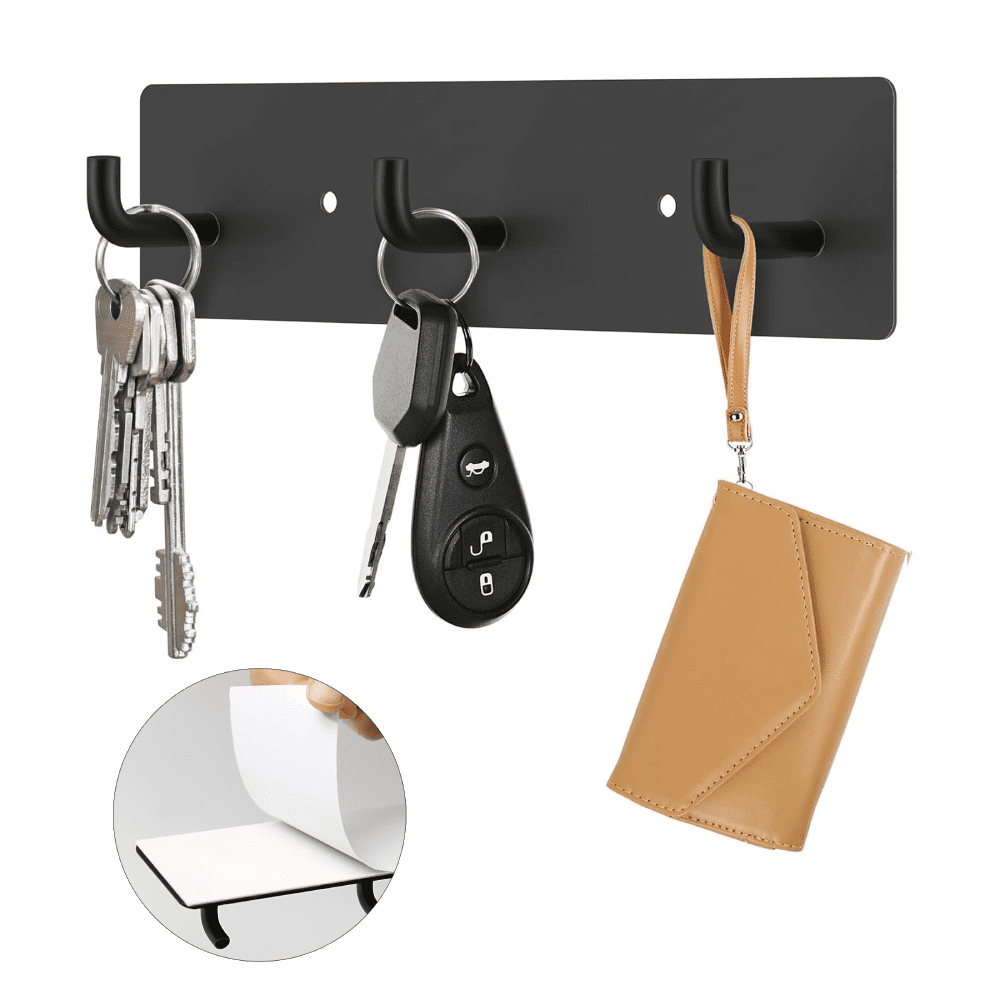 Mrtal Key Rack Black Key Holder Wall Mount, Metal Key Rack with 3 Hooks for Wall/Door ...