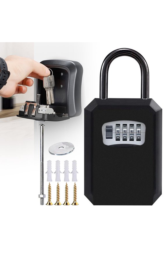 Black Key Lock Box Wall Mount Lock Box for Keys With Code 4 Digit Combination Key Holder Wall Mount Outdoor Indoor Security Safe Box
