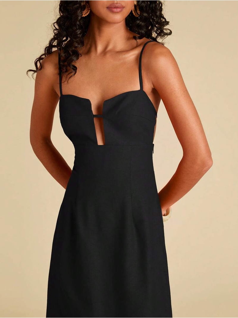 Black Keyhole Cutout Spaghetti Strap Bodycon Midi Dress