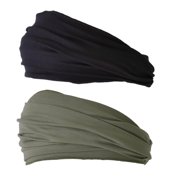 CHARM Japanese Style Multipurpose Head Wrap for Men & Women, Black/Khaki 2 Pack