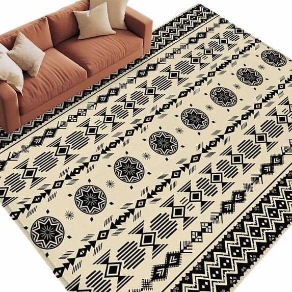 Black Khaki Boho Area Rugs Collection 5'x8', Vintage Ethnic Tribe Abstract Art Retro Non Slip Indoor Rectangle Throw Runner Rug Floor Mat Carpet for Living Room Dining Table Bedroom Nursery