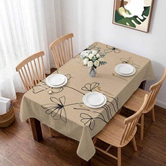 Black Khaki Table Cloth Waterproof Tablecloths, Spring Flora Tablecloth Dining Table Cover for Kitchen Party Tabletop Outdoor, Rectangle Tablecloth 60x102 Inch