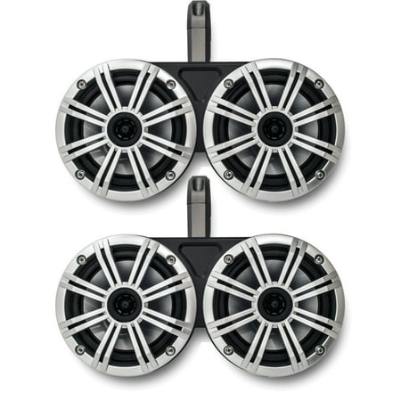 Black Kicker Dual Wake Tower System with Kicker Silver 6.5" Marine Speakers