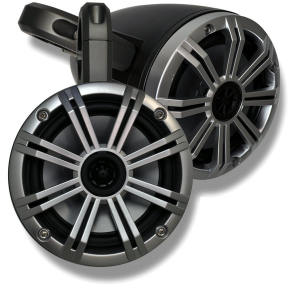 Black Kicker Wake Tower System with Kicker Silver 6.5" Marine Speakers (pair)