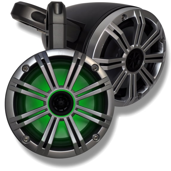 Black Kicker Wake Tower System with Silver Kicker 6.5" Marine RGB LED Speakers (pair)