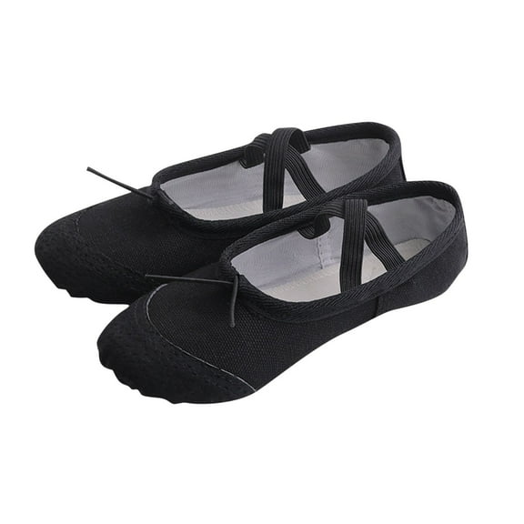 Black Kids Ballet Slippers With Soft Sole Elastic Closure For Gymnastics And Ballet, With Canvas Material Ages 4-15
