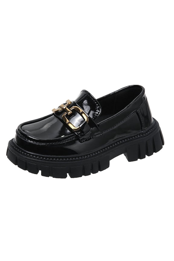 Black Kids Fashion Leather Footwear With Thick Bottom, Suitable For Various Occasions