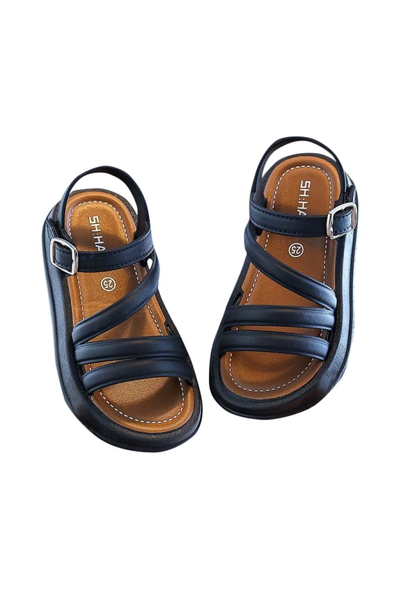 Black Kids Girls Open-Toe Sandals With Soft Sole For Summer Activities Age 1-9 Years Pvc Material Easy To Pack For Trips