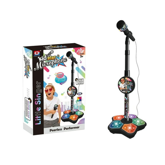Black Kids Microphone Toy With Stand And Led Lights 12.99X6.49X2.36In Singing Machine With Music Player Portable Karaoke Machine For Boys Girls 0.91Lbs