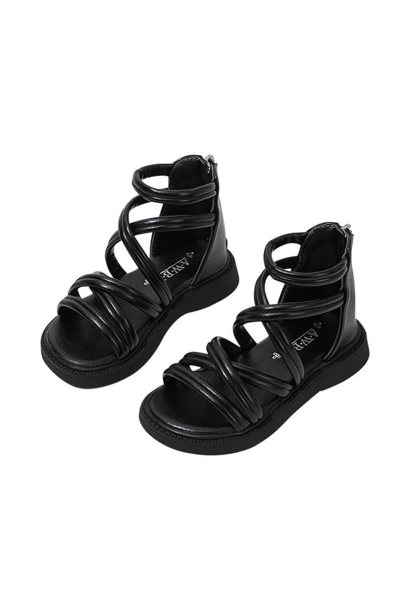 Black Kids' Outdoor Sandals With Thick Sole And Sequined Design, Providing Support And Fashion During Vacation With Durable Materials
