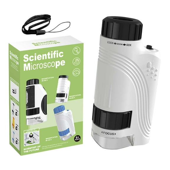 Black Kids Scientific Microscope Portable Design 60-120X Magnification Led Illumination Learning Kit
