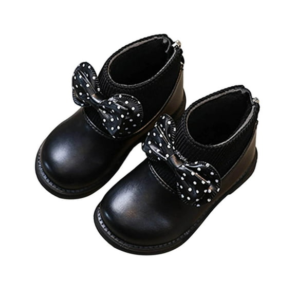 Black Kids' Seasonal Footwear With Polka Dot And Bow Details, Soft Leather Upper For Girls