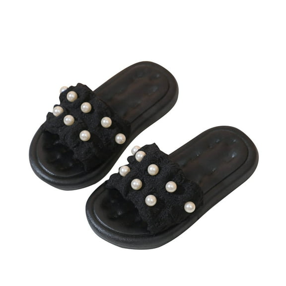 Black Kids Summer Shoes For Water And Sand With Pearl Decor Non-Slip Sole And Comfortable Design For Active Lifestyles