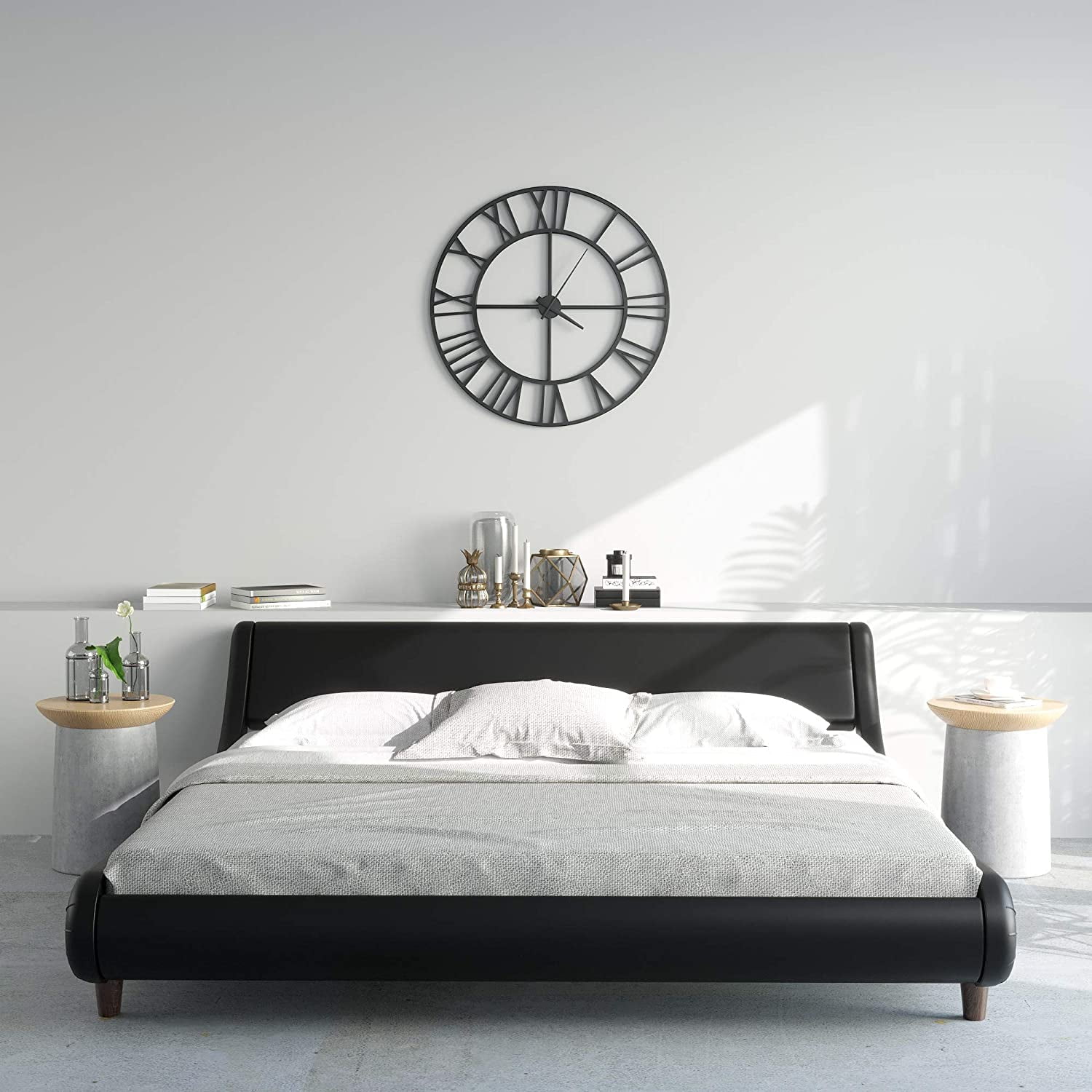 Black King Bed Frame, BTMWAY Faux Leather Upholstered Platform Bed ...