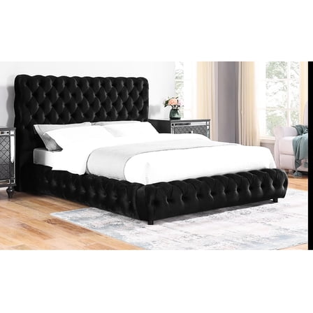 Black King Bed With Headboard And , Contemporary Class Modern Style Bed, & Upholstery