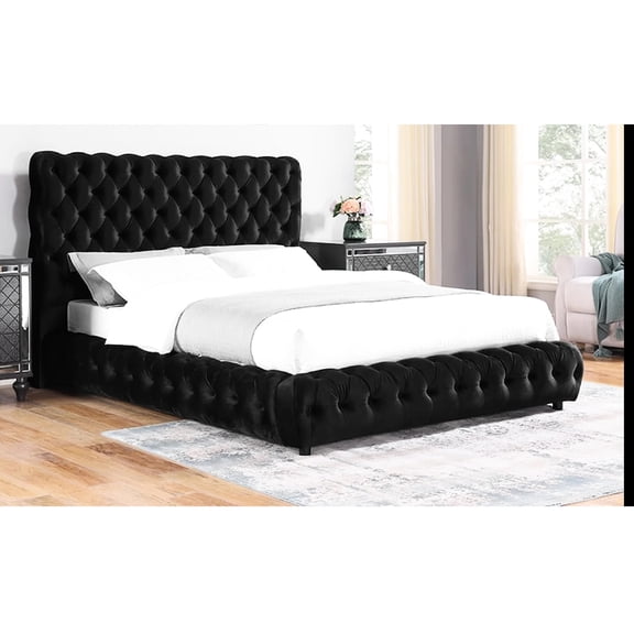 Black King Bed With Headboard And , Contemporary Class Modern Style Bed, & Upholstery