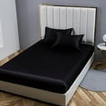 Black King Satin Fitted Sheets Only for Double Bed, Cooling Smooth