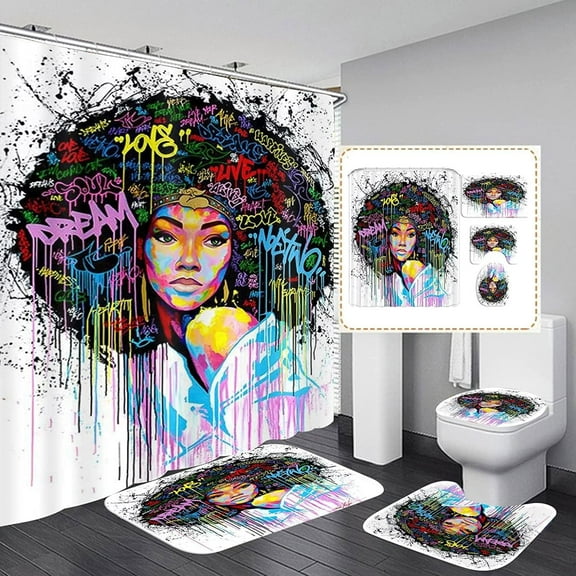 Black King Shower Curtain Sets, Cool Man Bahtroom Accessories Sets with Shower Curtain and Rugs, Toilet Lid Cover, Bath Mat, Powerful African American Fabric Valentines Shower Curtains with Hooks