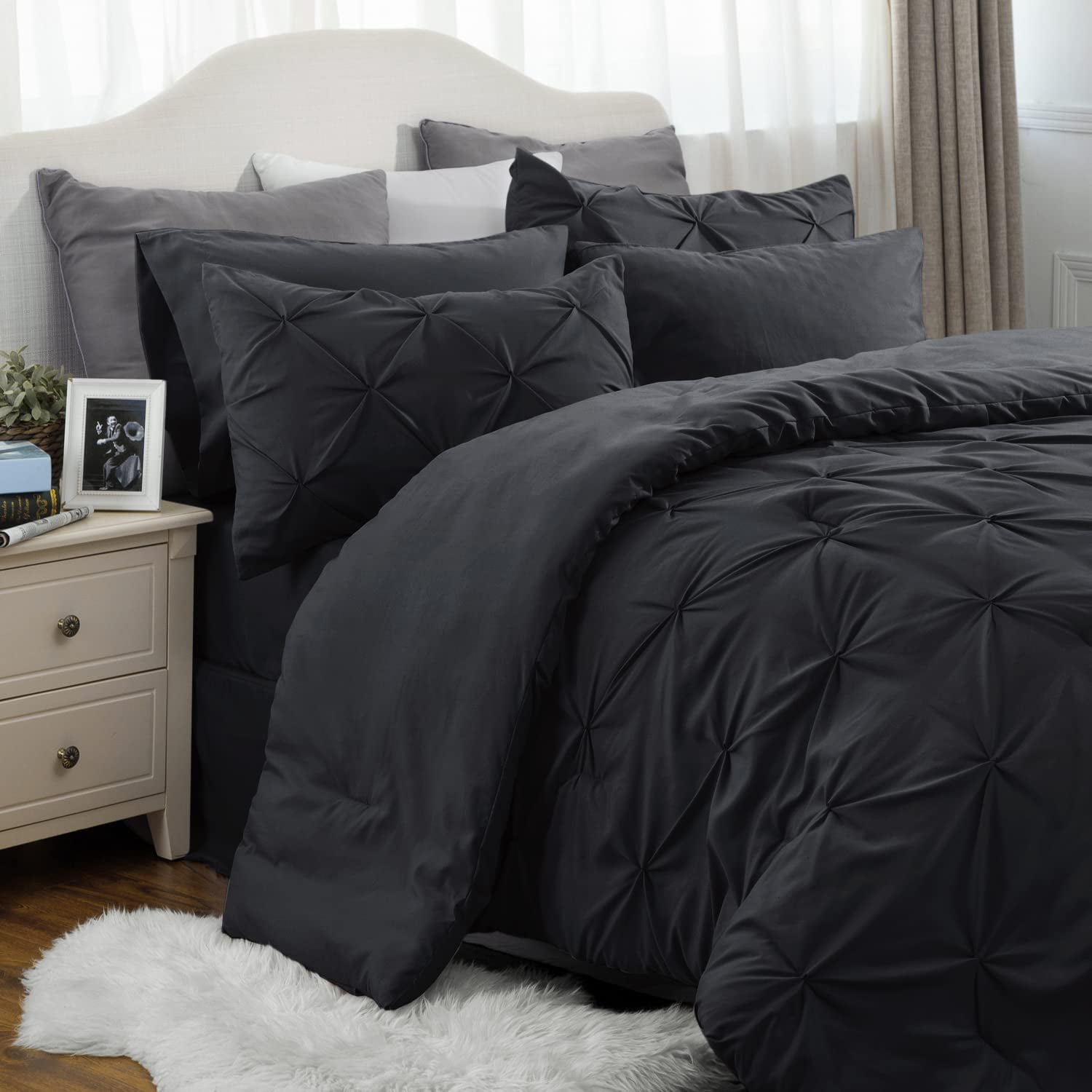 Black King Size Pintuck Comforter Set with Sheets and Shams