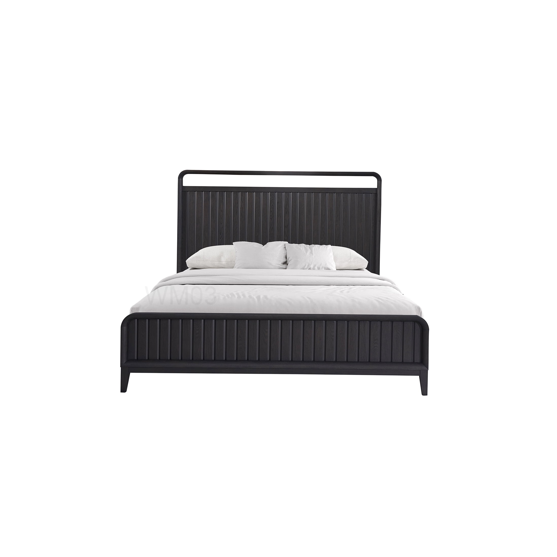Black King Size Platform Bed Frame with Upholstered Headboard, Solid Wood and MDF Structure with Center Legs and Footboard