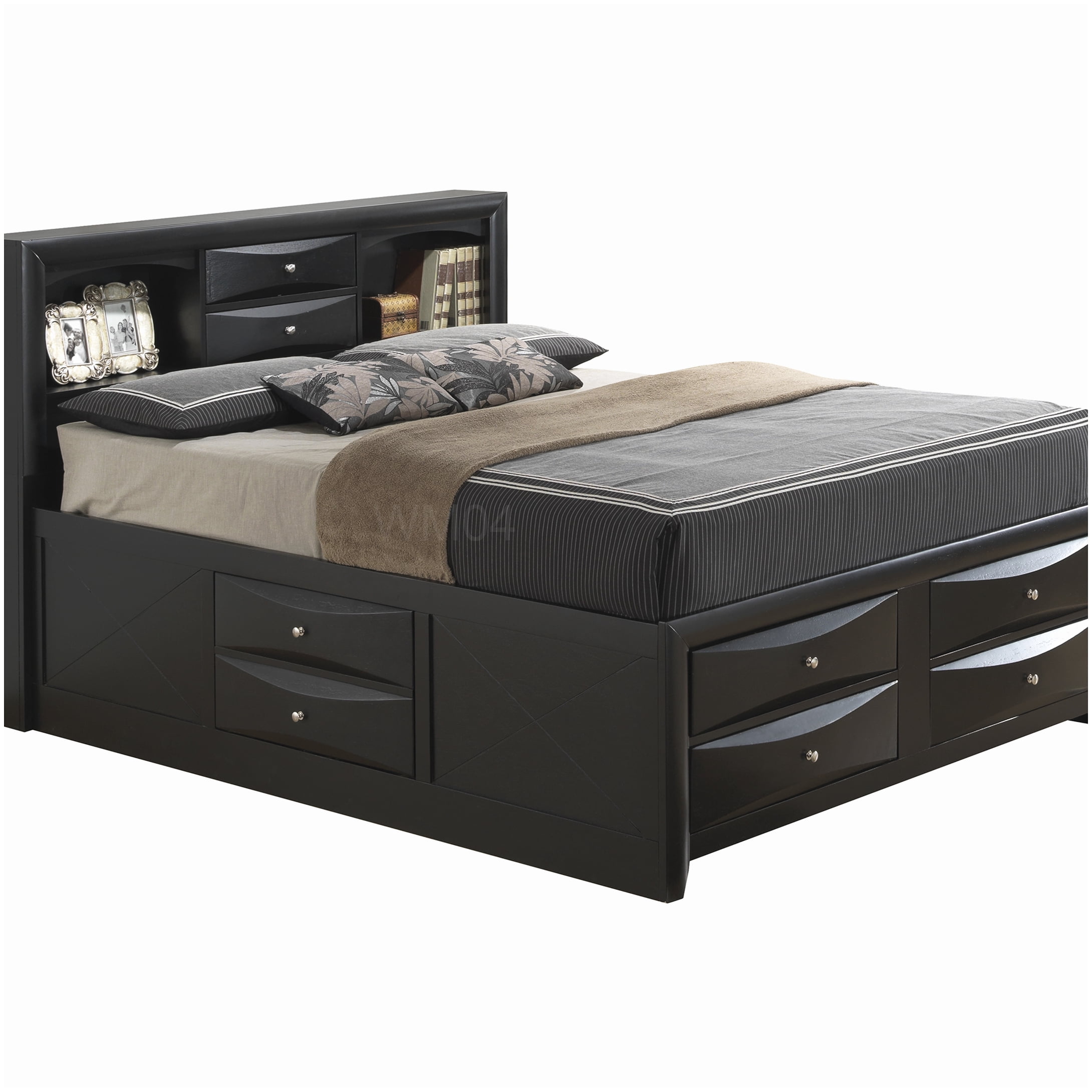 Black King Size Storage Bed Frame, Platform Bed with 4 Large Drawers ...