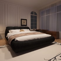 Black King Size Upholstered Platform Bed, Firm Solid Wood Structure, Stable Support, No Box Spring Luxury Ergonomic Headboard, Frame And Slats