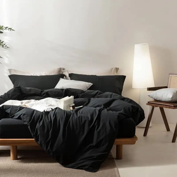 Black King Solid Duvet Cover Polyester Reinforced Stitching Eco-Dyeing Maternal Infant Safety Bedding