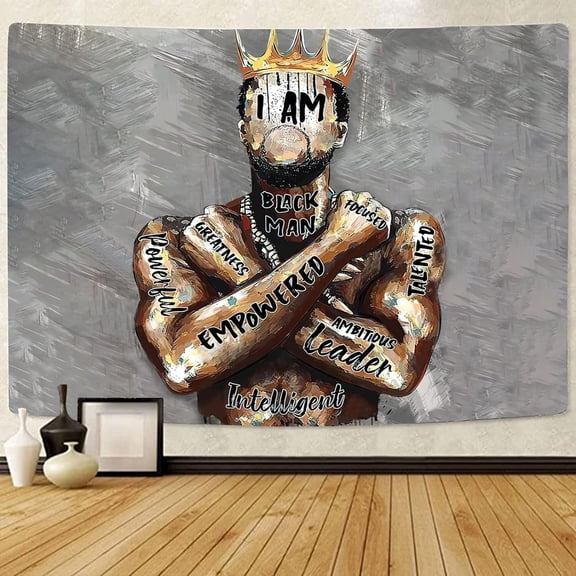 Black King Tapestry African American King Afro Man Hippie Art Wall Hanging African American Man Crown Wall Tapestry College Dorm Decor for Living Room Bedroom 60x80 Inches
