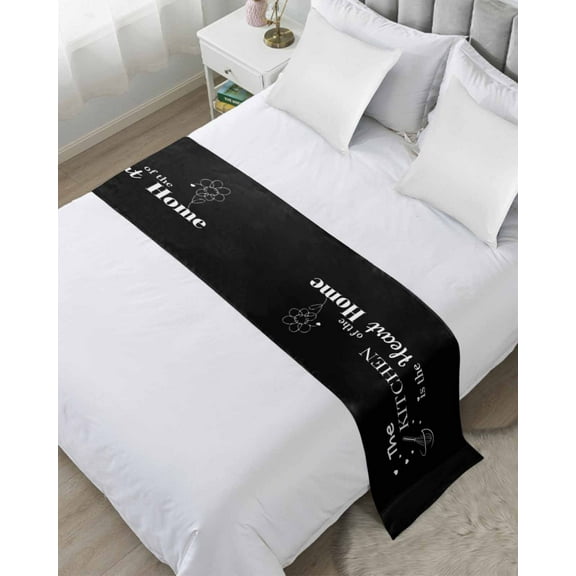Black Kitchen Bed Runner for Twin Size Bed, Spring Floral Love Heart Bedspread Protector Slipcover Bed Scarf for Foot Bed Runners & Scarves for Bedroom Hotel Wedding Room 71x20 Inches